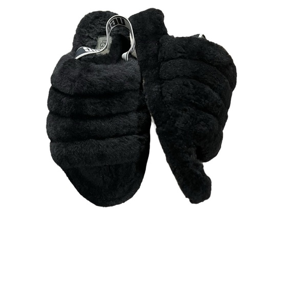 UGG Fluff Yeah Black & White Sandals/Slippers Size 9 - Picture 4 of 11